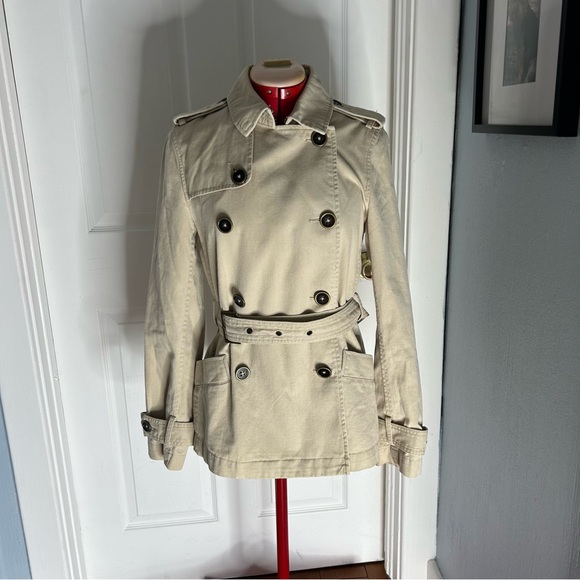 ➕Old Navy Classic Beige Double-Breasted Trench Car Coat - Picture 2 of 7